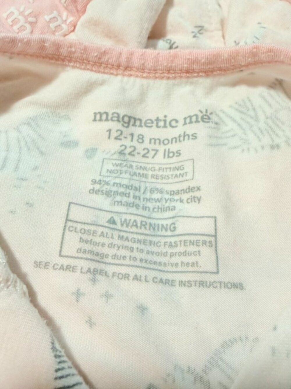 Magnetic Me Pink Zebra Modal Sleeper Pajamas 12-18M - Picture 4 of 6